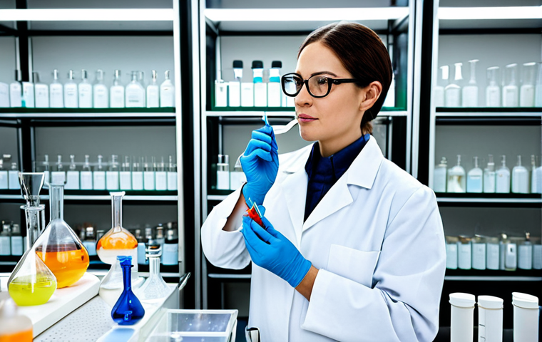 Perfumer at Work**

"A professional perfumer in a brightly lit laboratory filled with various beakers, pipettes, and fragrance bottles. The perfumer is carefully blending ingredients. fully clothed, lab coat, safety glasses, safe for work, appropriate content, perfect anatomy, correct proportions, natural pose, well-formed hands, proper finger count, natural body proportions, professional photography, high quality, modest attire."

**