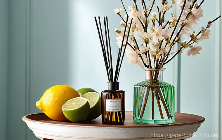 향수의 향기 훈련법 - A cozy and tranquil home setting, depicting an individual in comfortable, modest loungewear (such as...