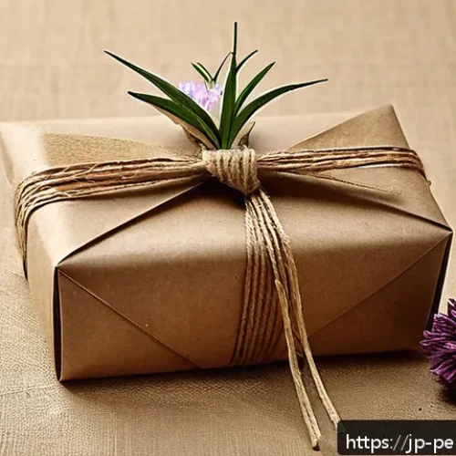 향수 선물 포장법 - A beautifully wrapped perfume bottle using natural kraft paper with neatly folded edges, tied with a...