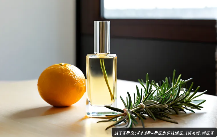 향수와 비건 트렌드 - Photorealistic still life of a minimalist vegan perfume bottle with no label, placed beside fresh ci...